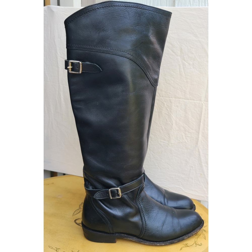 Frye Dorado US 8 Tall Black Leather Equestrian Riding Boots Preppy Quiet Luxury‎
